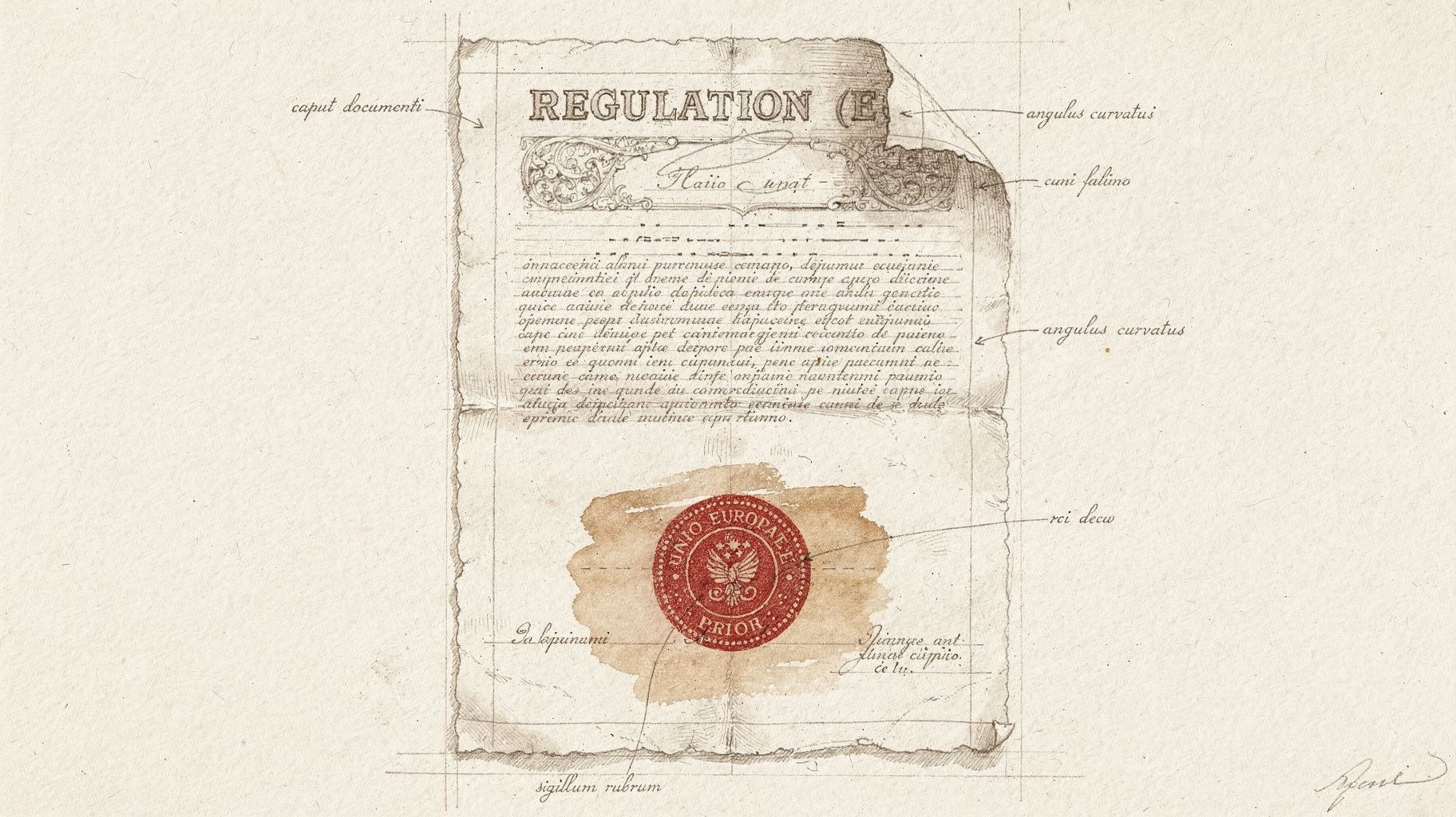 A document stamped with the EU seal, half in light, half in shadow