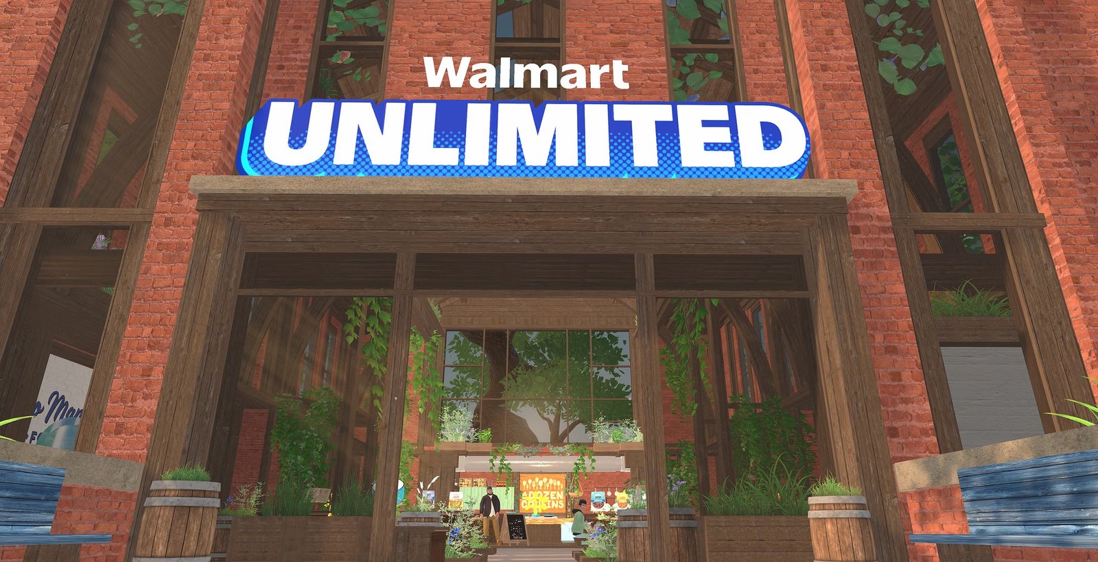 The Walmart Unlimited commerce hub on Spatial - product shelves in the three-dimensional shopping space