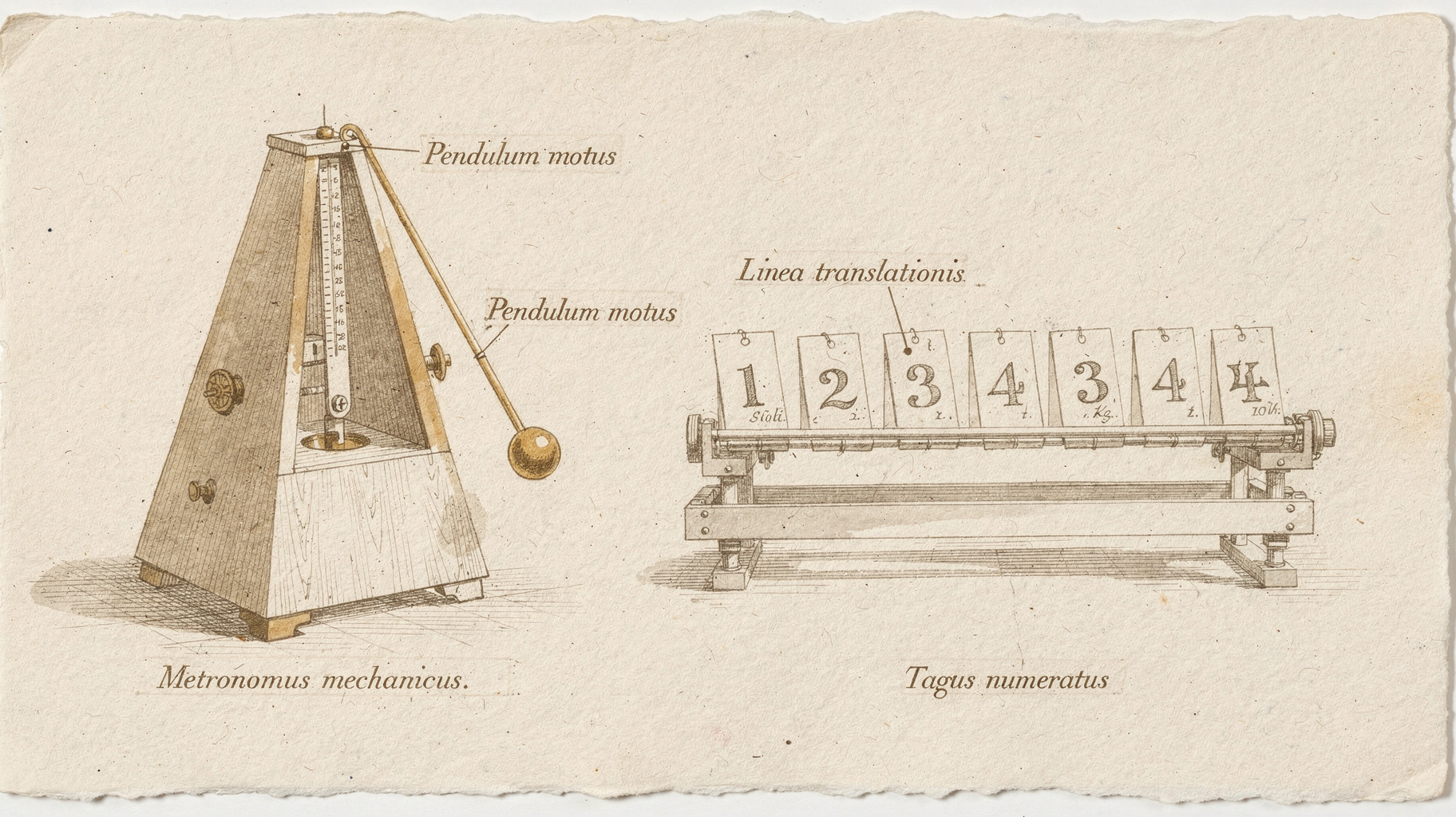 A metronome and conveyor belt rendered as one machine, model versions flowing in rapid succession.